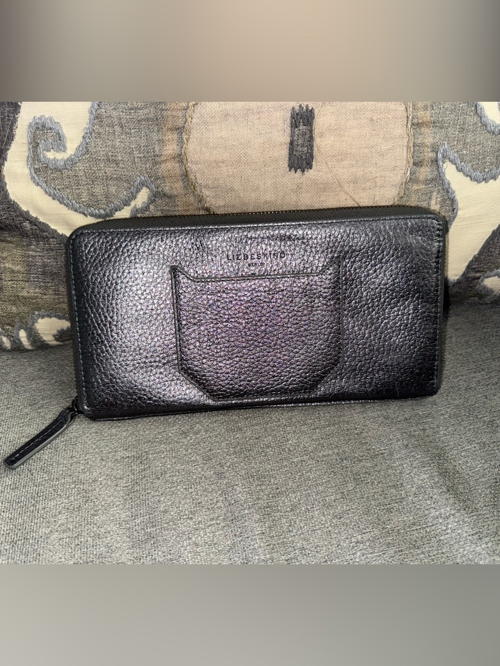 Liebeskind Black Pebbled Leather Zip Wallet with Front Pocket